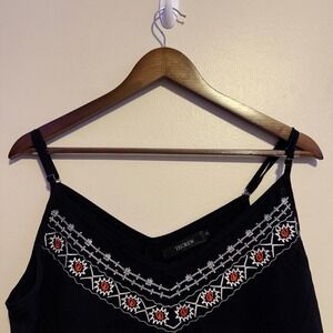 Women's Black Embroidered Camisole Tank Top Size M Boho Indie Basics Staples